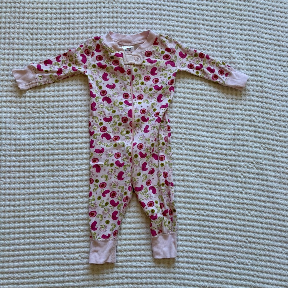 Hanna Andersson Baby Girl Pink Floral Bird Print Organic Cotton Pajamas: 6-9M